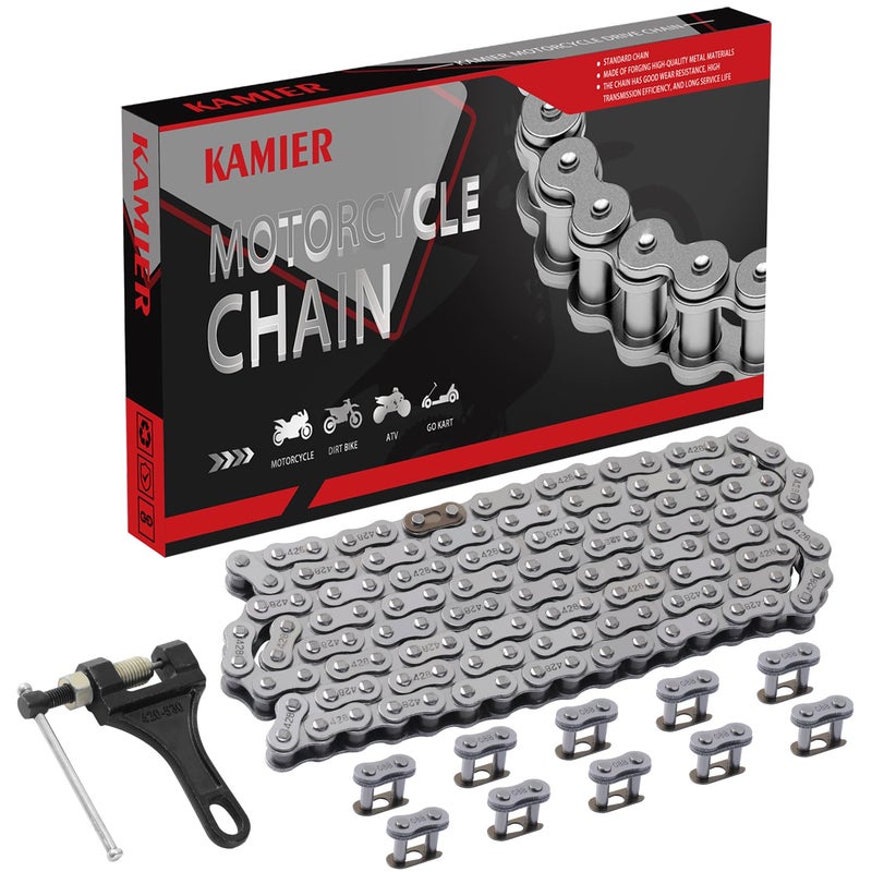 KAMIER 428 Motorcycle Chain 132 Links with Chain Breaker for TTR125 TTR225 Hawk 250 Boom Vader 125 Apollo RFZ TaoTao Coleman 110cc 125cc 150cc Pit Dirt Bike 4 Wheeler ATV Quad Go Kart Heavy Duty Parts - Image 1